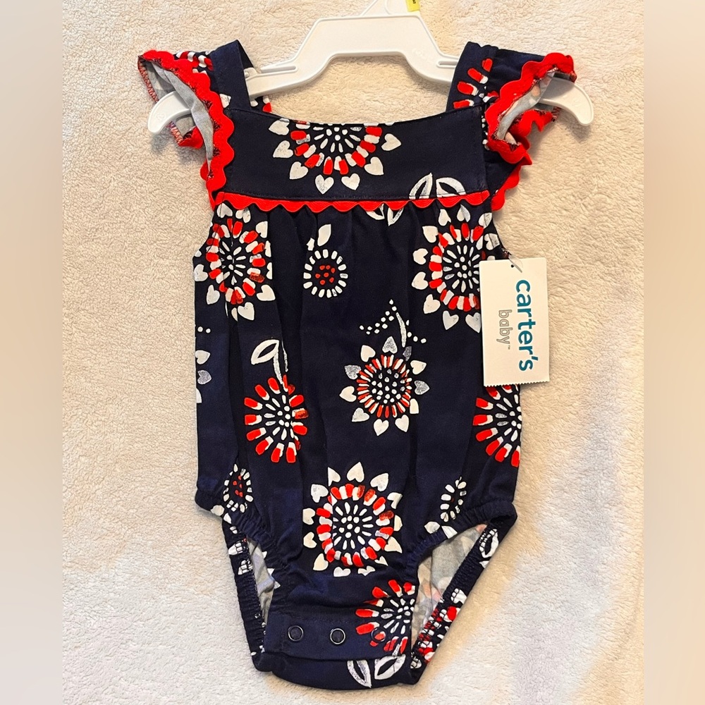 NWT Carters Baby Girl Red White Blue Romper Size 3M